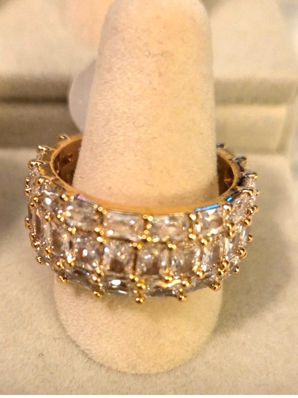 Bomb Party NWT Whispers of Inspiration gold plated cubic zirconia 3 row ring sz7